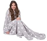 SLOUCHER - Kuscheldecke mit Füßlingen aus weichem Coralfleece - Wohndecke für warme Füße, Farbe:g