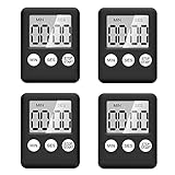 kurzzeitwecker,digitaler Timer mit magnetisch,4 Stücke Küchenwecker, Eieruhr küchentimer Countdown Stoppuhr zum Kochen, Fitness, Lernen(Schwarz)