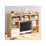 Bücherregal fürs Schlafzimmer Wood Desktop Bücherregal mit 2 Schubladen Arbeitsplatte Bücherregal Computer Monitor Riser Hölzerne Schreibtisch Organizer Display Shelf Lagerregal kleines Bücherreg