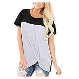 Caixunkun Farblich passende, geknotete, kurzärmelige Top-Bluse mit O-Ausschnitt für Damen Kurzarm34 - White XX-Larg