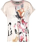 Taifun Damen T-Shirt mit Satin-Front figurumspielend Offwhite Gemustert 36