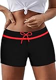 Zonsaoja Damen Badeshorts Bund Badeanzug Bottom Board Shorts Bademode Quick Dry Schwimmen, Schwarz/Red, M