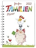 Helme Heine Familienplaner Buch A5 2022 - Kalenderbuch - Taschenkalender mit 5 Namensspalten, Einstecktasche, Lineal, Schulferien - 160 Seiten - 15,2 x 23,2