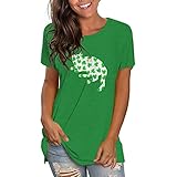 YunYoud St. Patricks Day - Kleeblatt Motiv für St. Patricks Day - Tailliertes Tshirt für Damen und Frauen T-Shirt Damen St. Patrick's Day Casual Kurzarm O-Ausschnitt Print Farbkontrast Top