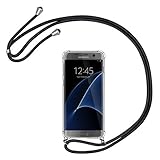 AROYI Handykette Handyhülle kompatibel mit Samsung Galaxy S7 Hülle mit Kordel zum Umhängen Necklace Hülle mit Band Schutzhülle Transparent Silikon Acryl Case Schwarz Silb