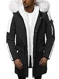 OZONEE Herren Winterjacke Jacke Parka Farbvarianten Warm Winterparka Funktionsparka Wintermantel Lange Kunstfell Gefüttert Outdoor Puffer Jacket Gepolstert 777/2475K SCHWARZ-WEIẞ XL