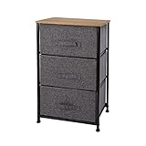 Meerveil Kommode, Schubladenschrank für Kleiderschränke mit 3 Schubladen aus Stoff, Oberfläche mit Holzmaserung, Schmal Schrank für Schlafzimmer, Kinderzimmer, Flur, Schwarz/G