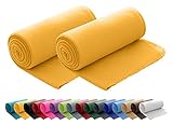 2er Set Polar Fleecedecke OekoTex 130x160 cm ca. 400g schwer mit Anti-Pilling und Kettelrand gelb senfgelb