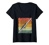 Damen Retro Flötenspieler Geschenk Vintage Querflöte T-Shirt mit V