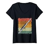 Damen Retro Flötenspieler Geschenk Vintage Querflöte T-Shirt mit V