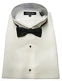 OmegaTux Herren-Smokinghemd mit Flügelkragen und Fliege, 0,3 cm Falte und umwandelbare Bündchen, Weiß, 39 cm Hals 89 cm Ä