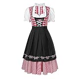 HHyyq Klassisches Damen Oktoberfest Deutsches Dirndl Kleid Traditionelle Bayerische Faschingsparty 4-Teilig Biermädchen Damenkleid Kurzer Anzug Kleid Top und Schürze Kostüm für die D