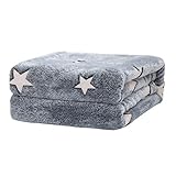 Rendiele Decken Super Weicher Flanell Fleece-Decken Bedruckt Stern Flauschige warme Decken für Bett, Sofa, Grau, 150x200