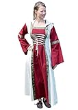 Battle-Merchant Mittelalter-Kleid Eleanor mit Kapuze rot-Natur Gr. S-XL Wikinger-Kleid LARP-Kleid Damen Burgfräulein Größe M