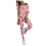 Aukbays Jogginganzug Damen Sportanzug Set Damen Freizeitanzug Frauen Trainingsanzug Set 2 Teiliges Langarm Hosenanzug Loose F