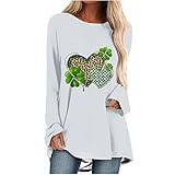 St. Patricks Day Bluse Damen Mode Langarmshirt mit Kleeblatt Print Laufshirt mit Leoparden Herz Print Übergröße Pullover Basic Shirt Elegante Einfarbige Tunika Hemd Frühling Sportbekleidung