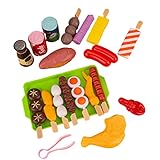 Kids BBQ Grill Toy, 21PCS/27PCS Simulation BBQ Playset Role Play Food Grill Toy,Waterproof Plastic Fried Chicken & Skewers Kitchen Cooking Toys BBQ Toys (Optional with Grill without Grill)