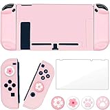 OLDZHU Rosa Dockable Schutzhülle Kompatibel mit Nintendo Switch Joy-Con Controllern,mit Glas-Displayschutz,4 Daumengriffkappen,Stoßdämpfung und Kratzfes,rosa zubehör für Nintendo Sw