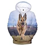 Yokbeer Modische Frühlings- und Herbstmodelle von German Shepherd 3D-Digitaldruck-Pullover-Pullover mit Taschen-Hoodie (Color : Clear, Size : XL)