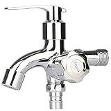 Doppel Wasserhahn Eckventil Wasserhahn 1/2' Premium Doppelhahn Geräteventil Messing verchromt für Waschmaschine Spülmaschine Absperrventil Wasserhahn mit Zwei Ausgängen für Garten H