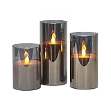 DEBEME LED Candles Light, 4 5 6 Flameless Candle Geschenkset, Graue LED-Glaskerze, 6h Timer-Schalter, für Hausdekoration, Partys, H