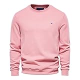 PANBOB T-Shirt Herren Sport Basic Regular Fit Lässig Bequemer Rundhals Herren Pullover Stretch Komfort Klassisch Mode Langarm Einfarbig Herren Sweatshirts I-Pink XL