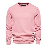 Pullover Herren Loose Casual Rundhals Hemden Bequeme Einfache Herren College Style Langarm T-Shirts Mode Frühling Und Herbst Übergangs T-Shirts I-Pink L