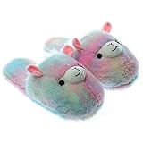 Kuscheltier Einhorn Hausschuhe | Nette Regenbogen-Lama-Plüsch-Hausschuhe | Alpaka Plüsch Home Schuhe | Flauschige Mädchen Hausschuhe (38-39 EU, Alpaka)