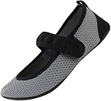 Acfoda Barfußschuhe Damen Atmungsaktive Mesh Badeschuhe Slip on Wasserschuhe Herren rutschfeste Aquaschuhe Strandschuhe Neopren Schwimmschuhe Surfschuhe Grau Gr.38/39