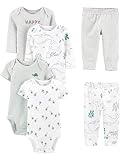 Simple Joys by Carter's 6-Piece Neutral Bodysuits (Short Long Sleeve) Infant-and-Toddler-Pants-Clothing-Sets, Weiß/Grau, Tier/Avocados, 12 M