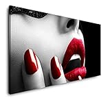 Paul Sinus Art Frau mit roten Lippen 120x 60cm Panorama Leinwand Bild XXL Format Wandbilder Wohnzimmer Wohnung Deko Kunstdruck