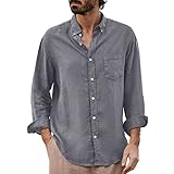 Shirt Herren Frühling Herbst Leicht Dünn Atmungsaktiv Einfarbig Männer Langarm Shirt Modern Lose Flachs Vintage Revers Strickjacke Casual All-Match Herren Base Shirt C-Grey M