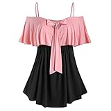 Mingfa Damen-Tops, schulterfrei, Übergröße, Bluse, zweifarbig, Schleife, Camis, gerüscht, T-Shirt XXXX-Larg