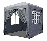 QUICK STAR Pop-Up-Pavillon 2 x 2 m Smoky Grau mit 4 Easy-Klett Seitenwänden 2 mit Reißverschlü