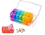 ETUKOAN Tablettenbox 7 Tage, Pillendose Morgens Abends Pillendose Rund 7 Tage 2 fächer Handlicher und Feuchtigkeitsbeständiger Medikamentenbox