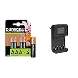 Duracell Rechargeable AAA 900 mAh Micro Akku Batterien HR03, 4er Pack & Amazon Basics Intelligentes, digitales Akku-Ladegerät für 4 AA-, AAA-Akk