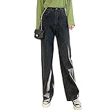 Mayber Damen Breites Bein Baggy Jeans Hoch tailliert Denim Hosen Vintage Y2k Aesthetic Lose Jeanshosen Retro Herbst Streetwear (Schwarzgrau, L)