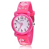 Kinder Uhr, Armbanduhr für Kinder Jungen und Mädchen, 30M Wasserdichte Analog Quarzuhr, 3D Cute Cartoon Uhr, Digitale Kinderuhr, Teaching Handgelenk Uhren mit Silikon Armband, Kids Watch. (Rose Red 1)