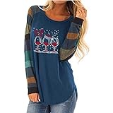 BOLANQ T-Shirt Blusen Lässige Tunika Tops T-ShirtsDamenmode Lässig Spleißen Weihnachten Gestreifter Rundhalsausschnitt Langarm Top