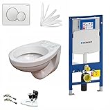 Geberit Duofix Vorwandelement UP 320, Design WC mit LotusClean Beschichtung, Absenkautomatik, Sigma01 Drückerplatte weiß, WC Deck