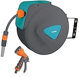 DMS Schlauchaufroller Gartenschlauchtrommel Wasserschlauchaufroller Schlauchtrommel Automatik inkl. Bewässerungsbrause Aufroller Garten Schlauch Wasserschlauch GST (20 Meter, Blau)