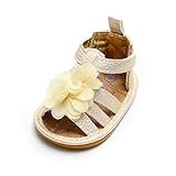 LACOFIA Baby Mädchen Sommer Schuhe Kleinkind rutschfest Gummisohle Blumen Sandalen Gold 6-12 M