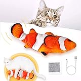 Peteast Katzenspielzeug, Bewegungs Elektro Realistische Wiggle Fisch Catnip Spielzeug, Plüsch Interactive Katzenspielzeug - Fisch Kicker Spielzeug für Katzen Kätzchen Kitty. (Clownfisch)