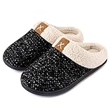 ULTRAIDEAS Gemütliche Memory-Schaum-Hausschuhe für Damen, flauschig, wollähnlich, Plüsch-Fleece, gefütterte Hausschuhe mit rutschfester Gummisohle (36-37, Space Black)