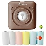 Cysincos Mini Pocket Drucker Bär Form Drahtlos BT Bluetooth Thermodrucker Aufkleber Bild Memo Recibo Tragbar Mobiler Handydrucker Papier Drucker + 6 Thermorollen(Braun)