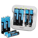 Kratax Akku 1.5V AA und AAA Wiederaufladbare Lithium Batterien und Schnell Batterie Ladegerät [4 Stücke AA & 4 Stücke AAA und 1 ladegerät ]