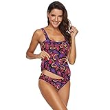 Damen Sexy Tankini Pflanze Badeanzug Quick Dry Print Bademode 2 Stücke Badeanzüge M 2030089 - - XX-Larg