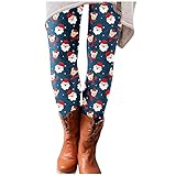 Damen Weihnachten Hosen Elastischen Leggings Dicke Warme Sweathose Bunte Lustige Thermohosen mit Weihnachtsmotiven Slim Stretch Yogahose Elastizität Hüftheben Fitnesshosen Freizeithose mit S