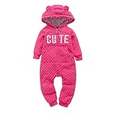 AGOUWUCHE Baby Overall Jungen Mädchen Strampler mit Kapuze Süßes Druckmuster Langarm Fleece Babykleidung Reißverschluss Onesies Oberbekleidung Herbst Winter Lässige Overalls Play