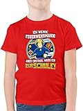 Feuerwehrmann Sam Jungen - Einschulung - Ich werde Feuerwehrmann - Aber erst mal muss ich zur Schule - 128 (7/8 Jahre) - Rot - Jungen Tshirt 104 - F130K - Kinder Tshirts und T-Shirt für Jung